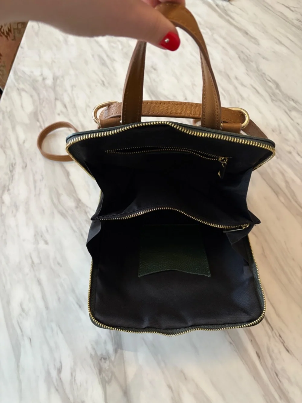 Divina Firenze Genuine Leather Backpack Forest Green and Cognac